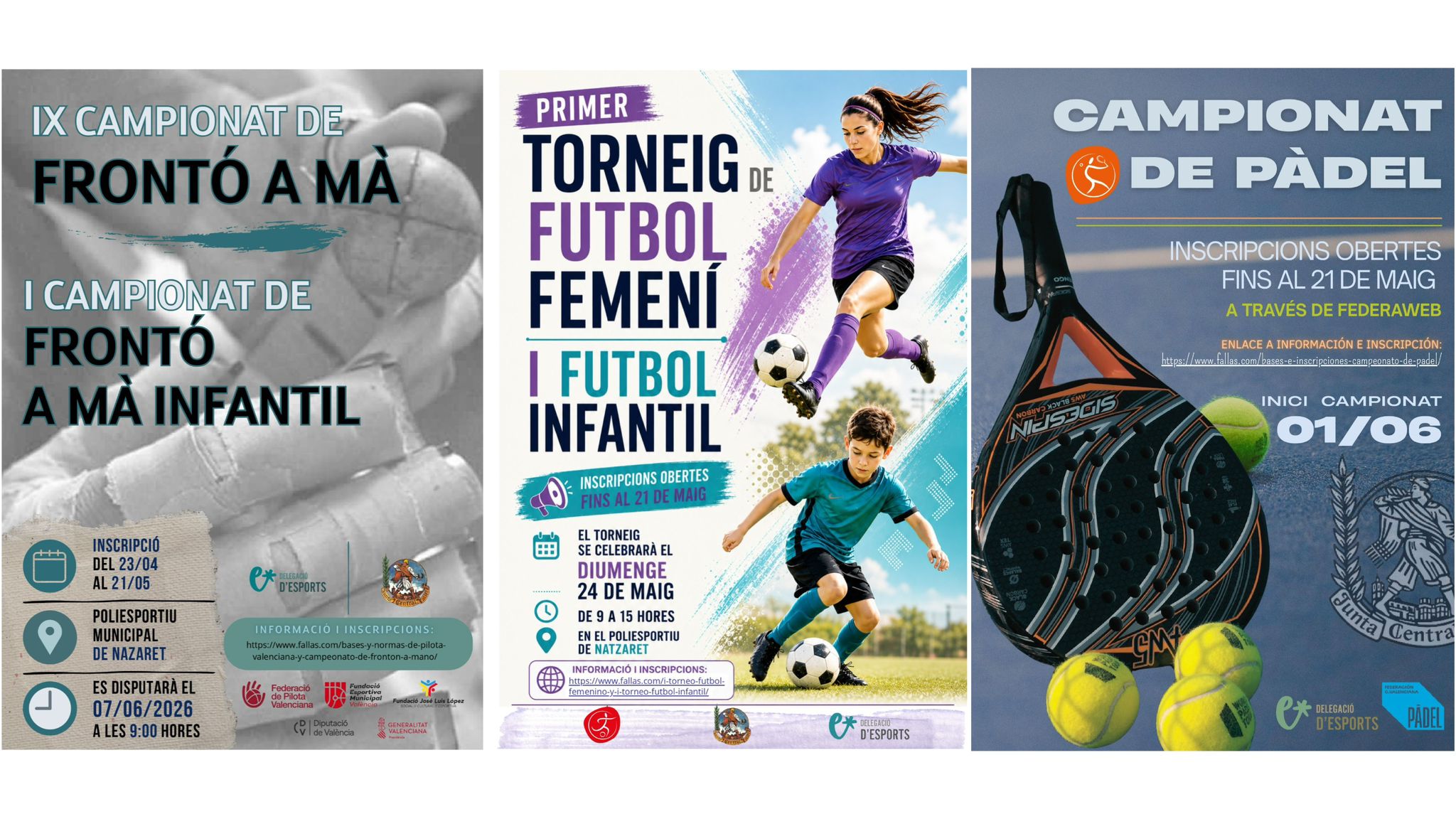Último día de inscripciones de Pádel, Frontó a mà y fútbol femenino e infantil